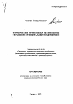Формирование эффективных инструментов управления муниципальным предприятием - тема автореферата по экономике, скачайте бесплатно автореферат диссертации в экономической библиотеке