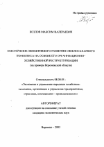 Обеспечение эффективного развития свеклосахарного комплекса на основе его организационно-хозяйственной реструктуризации - тема автореферата по экономике, скачайте бесплатно автореферат диссертации в экономической библиотеке