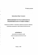 Инновационные ресурсы в деятельности предприятий малого и среднего бизнеса - тема автореферата по экономике, скачайте бесплатно автореферат диссертации в экономической библиотеке