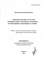 Совершенствование структурно-функционального механизма управления организациями в современных условиях - тема автореферата по экономике, скачайте бесплатно автореферат диссертации в экономической библиотеке