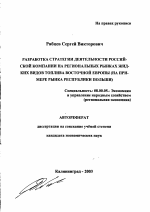 Разработка стратегии деятельности российской компании на региональных рынках жидких видов топлива Восточной Европы - тема автореферата по экономике, скачайте бесплатно автореферат диссертации в экономической библиотеке