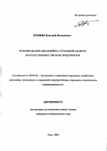 Формирование механизма страховой защиты имущественных рисков предприятия - тема автореферата по экономике, скачайте бесплатно автореферат диссертации в экономической библиотеке