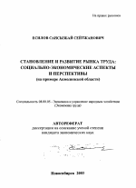 Становление и развитие рынка труда: социально-экономические аспекты и перспективы - тема автореферата по экономике, скачайте бесплатно автореферат диссертации в экономической библиотеке