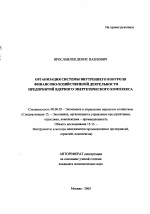 Организация системы внутреннего контроля финансово-хозяйственной деятельности предприятий ядерного энергетического комплекса - тема автореферата по экономике, скачайте бесплатно автореферат диссертации в экономической библиотеке