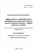 Эффективность взаимодействия в предпринимательской деятельности малого и крупного бизнеса в форме торговых центров - тема автореферата по экономике, скачайте бесплатно автореферат диссертации в экономической библиотеке