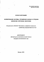 Формирование системы управления малым и средним бизнесом в регионах Монголии - тема автореферата по экономике, скачайте бесплатно автореферат диссертации в экономической библиотеке