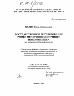 Государственное регулирование рынка продукции молочного подкомплекса - тема диссертации по экономике, скачайте бесплатно в экономической библиотеке