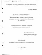 Повышение эффективности использования трудовых ресурсов на сельскохозяйственных предприятиях - тема диссертации по экономике, скачайте бесплатно в экономической библиотеке