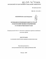 Мотивация и производительность труда в сельскохозяйственных предприятиях - тема диссертации по экономике, скачайте бесплатно в экономической библиотеке