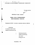 Оценка риска промышленных инвестиционных проектов - тема диссертации по экономике, скачайте бесплатно в экономической библиотеке