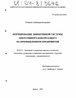 Формирование эффективной системы оперативного контроллинга на промышленном предприятии - тема диссертации по экономике, скачайте бесплатно в экономической библиотеке