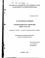 Формирование и регулирование рынка труда СНГ - тема диссертации по экономике, скачайте бесплатно в экономической библиотеке