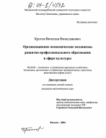 Организационно-экономические механизмы развития профессионального образования в сфере культуры - тема диссертации по экономике, скачайте бесплатно в экономической библиотеке