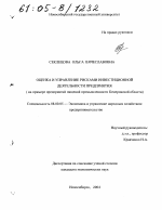 Оценка и управление рисками инвестиционной деятельности предприятия - тема диссертации по экономике, скачайте бесплатно в экономической библиотеке