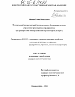 Методический инструментарий экономического обоснования системы управления транспортным предприятием - тема диссертации по экономике, скачайте бесплатно в экономической библиотеке