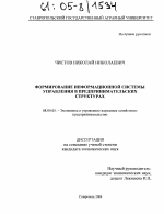 Формирование информационной системы управления в предпринимательских структурах - тема диссертации по экономике, скачайте бесплатно в экономической библиотеке