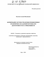 Формирование системы управления промышленным предприятием, обладающей потенциалом долгосрочного роста эффективности - тема диссертации по экономике, скачайте бесплатно в экономической библиотеке