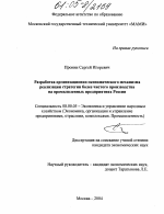 Разработка организационно-экономического механизма реализации стратегии более чистого производства на промышленных предприятиях России - тема диссертации по экономике, скачайте бесплатно в экономической библиотеке