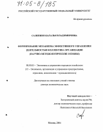 Формирование механизма эффективного управления деятельностью коллектива организации - тема диссертации по экономике, скачайте бесплатно в экономической библиотеке