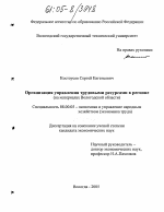 Организация управления трудовыми ресурсами в регионе - тема диссертации по экономике, скачайте бесплатно в экономической библиотеке