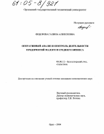 Оперативный анализ и контроль деятельности предприятий малого и среднего бизнеса - тема диссертации по экономике, скачайте бесплатно в экономической библиотеке