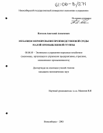 Механизм формирования производственной среды малой промышленной группы - тема диссертации по экономике, скачайте бесплатно в экономической библиотеке