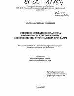 Совершенствование механизма формирования региональных инвестиционно-строительных программ - тема диссертации по экономике, скачайте бесплатно в экономической библиотеке