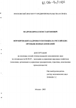 Формирование кадрового потенциала российских промышленных компаний - тема диссертации по экономике, скачайте бесплатно в экономической библиотеке