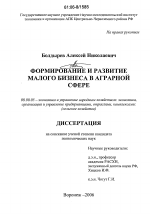 Формирование и развитие малого бизнеса в аграрной сфере - тема диссертации по экономике, скачайте бесплатно в экономической библиотеке