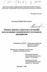 Оценка уровня и стратегия улучшения использования экономического потенциала предприятия - тема диссертации по экономике, скачайте бесплатно в экономической библиотеке