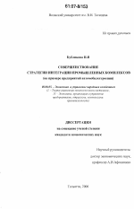 Совершенствование стратегии интеграции промышленных комплексов - тема диссертации по экономике, скачайте бесплатно в экономической библиотеке