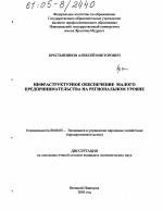 Инфраструктурное обеспечение малого предпринимательства на региональном уровне - тема диссертации по экономике, скачайте бесплатно в экономической библиотеке