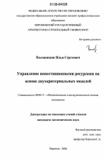 Управление инвестиционными ресурсами на основе двухкритериальных моделей - тема диссертации по экономике, скачайте бесплатно в экономической библиотеке