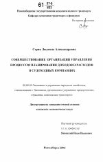 Совершенствование организации управления процессом планирования доходов и расходов в судоходных компаниях - тема диссертации по экономике, скачайте бесплатно в экономической библиотеке