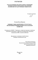 Влияние социальной инфраструктуры на воспроизводственные процессы в сельском хозяйстве - тема диссертации по экономике, скачайте бесплатно в экономической библиотеке