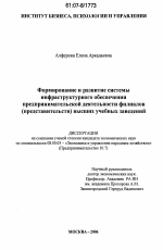 Формирование и развитие системы инфраструктурного обеспечения предпринимательской деятельности филиалов (представительств) высших учебных заведений - тема диссертации по экономике, скачайте бесплатно в экономической библиотеке