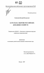 Затраты на энергию в российских домашних хозяйствах - тема диссертации по экономике, скачайте бесплатно в экономической библиотеке