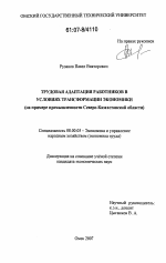 Трудовая адаптация работников в условиях трансформации экономики - тема диссертации по экономике, скачайте бесплатно в экономической библиотеке