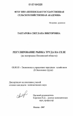 Регулирование рынка труда на селе - тема диссертации по экономике, скачайте бесплатно в экономической библиотеке