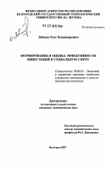 Формирование и оценка эффективности инвестиций в социальную сферу - тема диссертации по экономике, скачайте бесплатно в экономической библиотеке