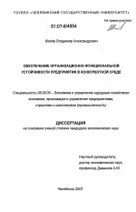 Обеспечение организационно-функциональной устойчивости предприятия в конкурентной среде - тема диссертации по экономике, скачайте бесплатно в экономической библиотеке