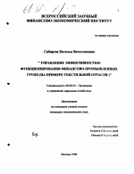 Управление эффективностью функционирования финансово-промышленных групп - тема диссертации по экономике, скачайте бесплатно в экономической библиотеке