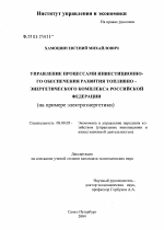 Управление процессами инвестиционного обеспечения развития топливно-энергетического комплекса Российской Федерации (на примере электроэнергетики) - тема диссертации по экономике, скачайте бесплатно в экономической библиотеке