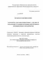 Разработка системы мониторинга, анализа и управления трудовым потенциалом крупного промышленного предприятия - тема диссертации по экономике, скачайте бесплатно в экономической библиотеке