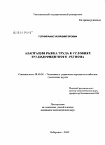Адаптация рынка труда в условиях трудодефицитного региона - тема диссертации по экономике, скачайте бесплатно в экономической библиотеке