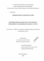 Формирование и диагностика системы риск-менеджмента предпринимательских структур - тема диссертации по экономике, скачайте бесплатно в экономической библиотеке