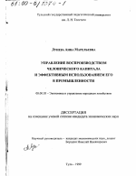 Управление воспроизводством человеческого капитала и эффективным использованием его в промышленности - тема диссертации по экономике, скачайте бесплатно в экономической библиотеке