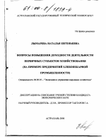 Вопросы повышения доходности деятельности первичных субъектов хозяйствования в переходный период - тема диссертации по экономике, скачайте бесплатно в экономической библиотеке