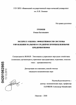 Экспресс-оценка эффективности системы управления малыми и средними промышленными предприятиями - тема диссертации по экономике, скачайте бесплатно в экономической библиотеке