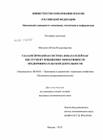 Сбалансированная система показателей как инструмент повышения эффективности предпринимательской деятельности - тема диссертации по экономике, скачайте бесплатно в экономической библиотеке